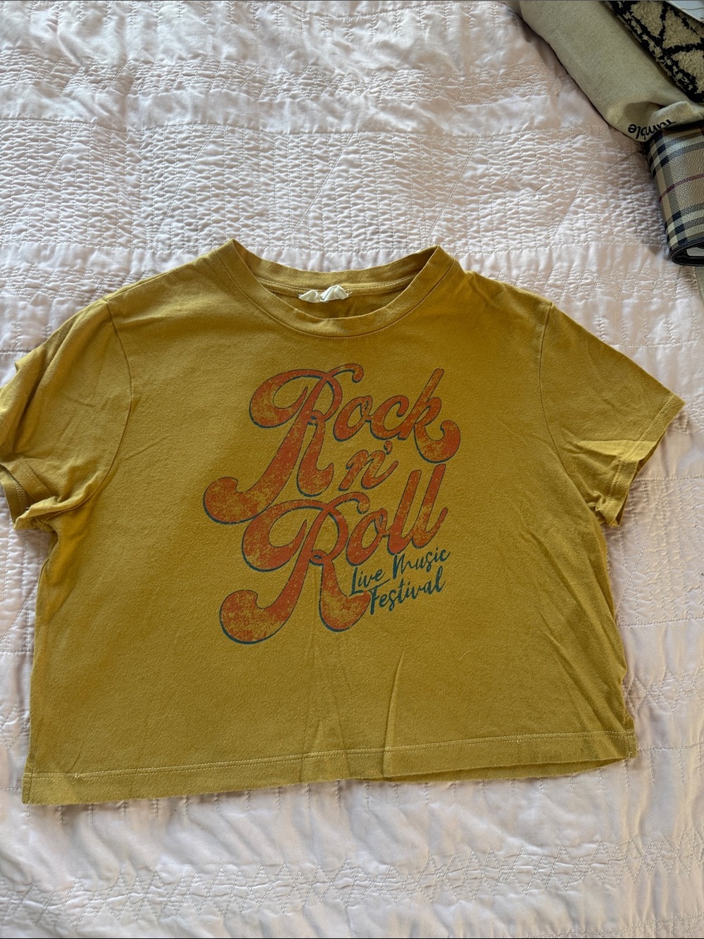 Retro 'Rock n Roll' Graphic Cropped Tee - Mustard